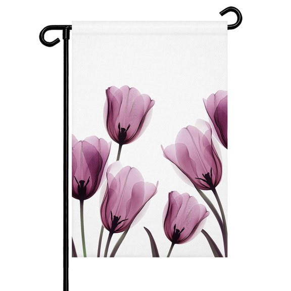 Purple Tulip Garden Flag 12x18 Inch X-ray Flower Transparent Floral Double Sided Small Decorative Garden Flags for Outside, Outdoor Yard Porch Lawn Decoration