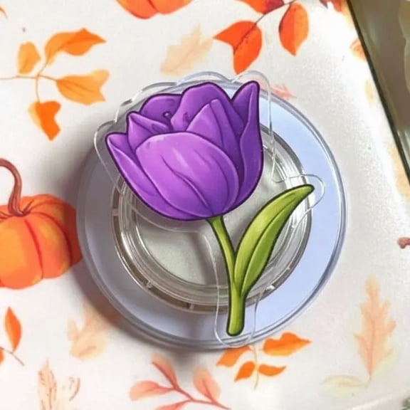 Purple Tulip Magnetic Phone Grip Floral Magnetic Pop Socket & Kickstand