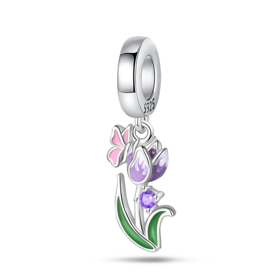 Purple Tulip Pendant Charm, Compatible with Most Bracelet, Charm for Bracelet