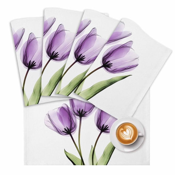 Purple Tulip Placemats Set of 1 X-ray Image Flower Abstract Transparent Floral Place Mats Washable Table Mats for Party Kitchen Dining Decoration, 13 X 19 Inch