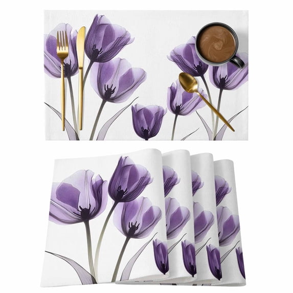 Purple Tulip Placemats Set of 4, Minimalist Modern Flowers Art Non-Slip Place Mats Washable Table Mats for Kitchen Dining Table Decorations Indoor/Outdoor