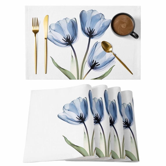Purple Tulip Placemats Set of 2, Flower Farmhouse Non-Slip Place Mats Washable Table Mats for Kitchen Dining Table Decorations Indoor/Outdoor
