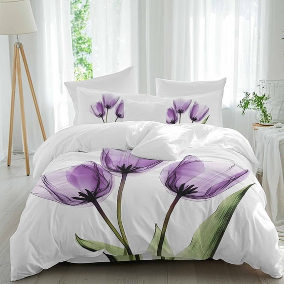 Purple Tulip Queen Size 4 piece Duvet Cover Set,desc|小组描述2desc|小组描述3Comfort Bedding Set, Include a Duvet Cover,a Bed Sheet, 2 Pillowcase with Zipper for All Season
