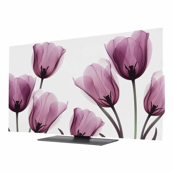 Purple Tulip TV Dust Cover 24 Inch, X-ray Flower Transparent Floral Computer Monitor Cover Dustproof Stretchable Indoor TV Screen Protector for LED LCD Universal Monitors