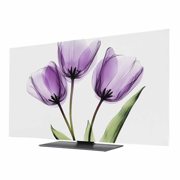 Purple Tulip TV Dust Cover 65 Inch, X-ray Image Flower Abstract Transparent Floral Computer Monitor Cover Dustproof Stretchable Indoor TV Screen Protector for LED LCD Universal Monitors