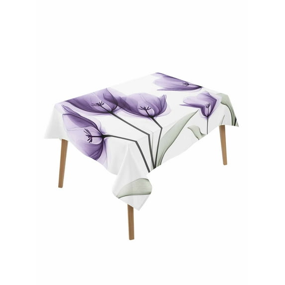 Purple Tulip Table Cloth, Spring Floral Pastoral Flower Aesthetics Waterproof Tablecloth for Rectangle Tables, Reusable Washable Fabric Table Cover for Restaurant Kitchen Dining Tables 52"x70"