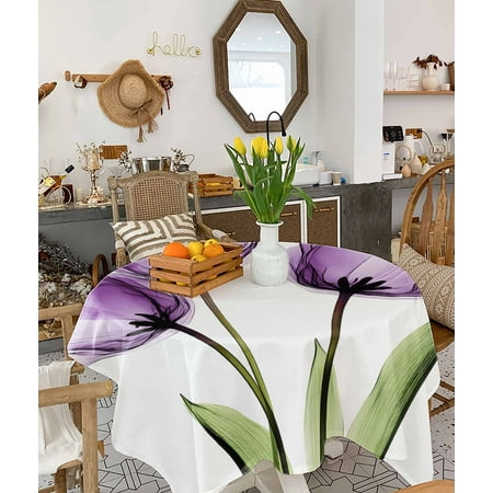 Purple Tulip Tablecloth Square Table Cloth 54x54, Waterproof Tablecloth Outdoor Table Cloth, Aesthetic Pastoral Flower Floral Spring Washable Table Cover for Kitchen Dining Party