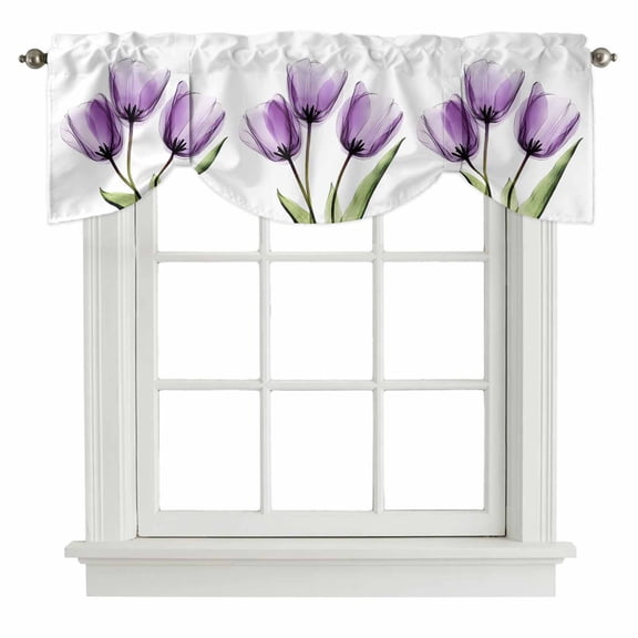 Purple Tulip Tie Up Valance for Windows X-ray Image Flower Abstract Transparent Floral Adjustable Curtain Valance Rod Pocket Balloon Shade Window Treatment for Kitchen Living Room Bedroom 42x18inch