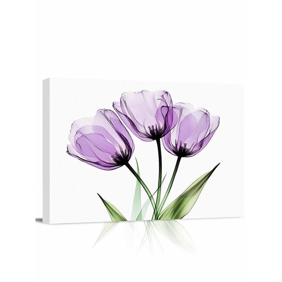 Purple Tulip Wall Art for Living Room,Canvas Picture Wall Decor for Bathroom Bedroom,Modern Blossom Pastel White Floral Petal Painting Artwork for Office Kitchen Hallway Dining Room Decor 12"x16"