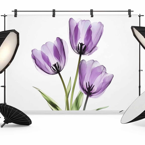 Purple Tulips Backdrop for Photography,Fabric Photo Background Backdrop,Spring Floral Botanical Plant Abstract Photo Booth Background for Portrait Photoshoot Video Wedding Decoration Banner 7x5ft