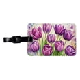 thumbnail image 1 of Purple Tulips Flowers Watercolor Faux Leather Travel Luggage Tag, 1 of 7