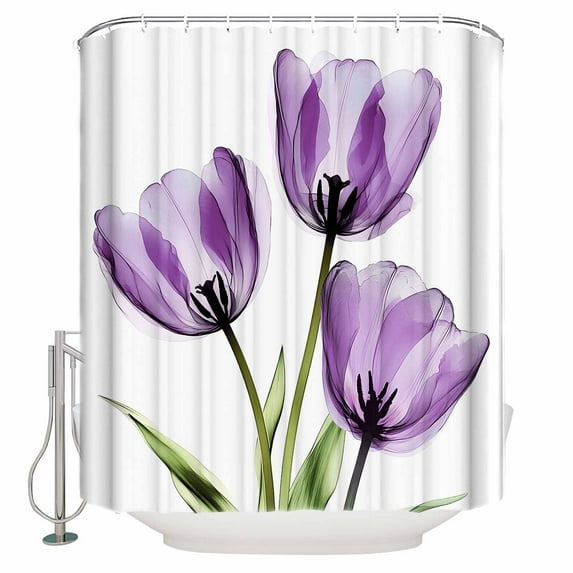 Purple Tulips Shower Curtains for Bathroom Waterproof Fabric Bath Curtains Decor Bath Tub Curtain Spring Floral Botanical Plant Abstract Decorative Shower Curtain Sets with 12 Hooks, 72x72 Inch