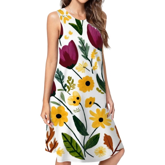 Purple Tulips Yellow Flowers Bloom Dress Loose Women'S Dress Beach Dresses With Pockets Dresses For Womens