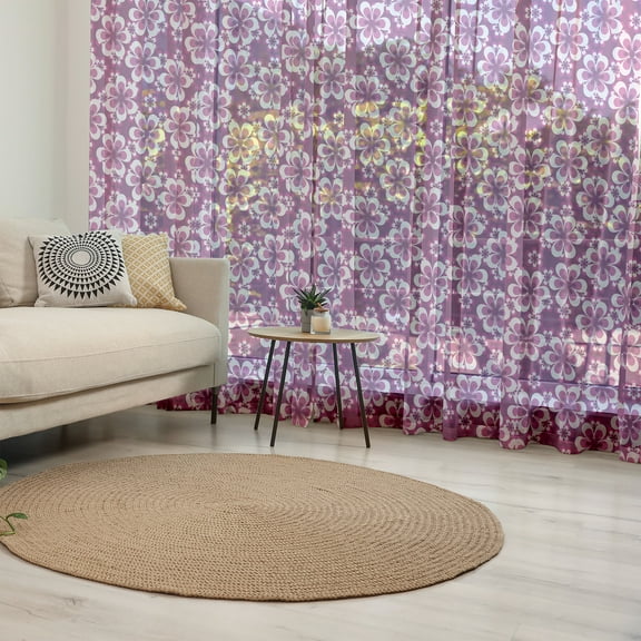 Purple Tulle Curtains with Rod Pocket, Abstract Petals of Blossoming Summer in Floral Bouquet Illustration Botanic, Sheer Drape for Wedding Party 2 Panels, 7 Sizes, Fuchsia Purple, by Ambesonne