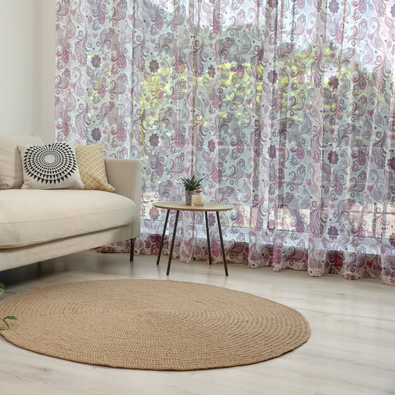 Purple Tulle Curtains with Rod Pocket, Scales Swirls and Hearts in Romantic Depiction of Nature with Birds and Flowers, Sheer Drape for Wedding Party 2 Panels, 7 Sizes, Mauve Plum Pink, by Ambesonne