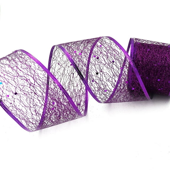 Purple Tulle Glitter Mesh Wrap Wired Holiday Christmas Ribbon Roll 2.5 inch x 10 Yard