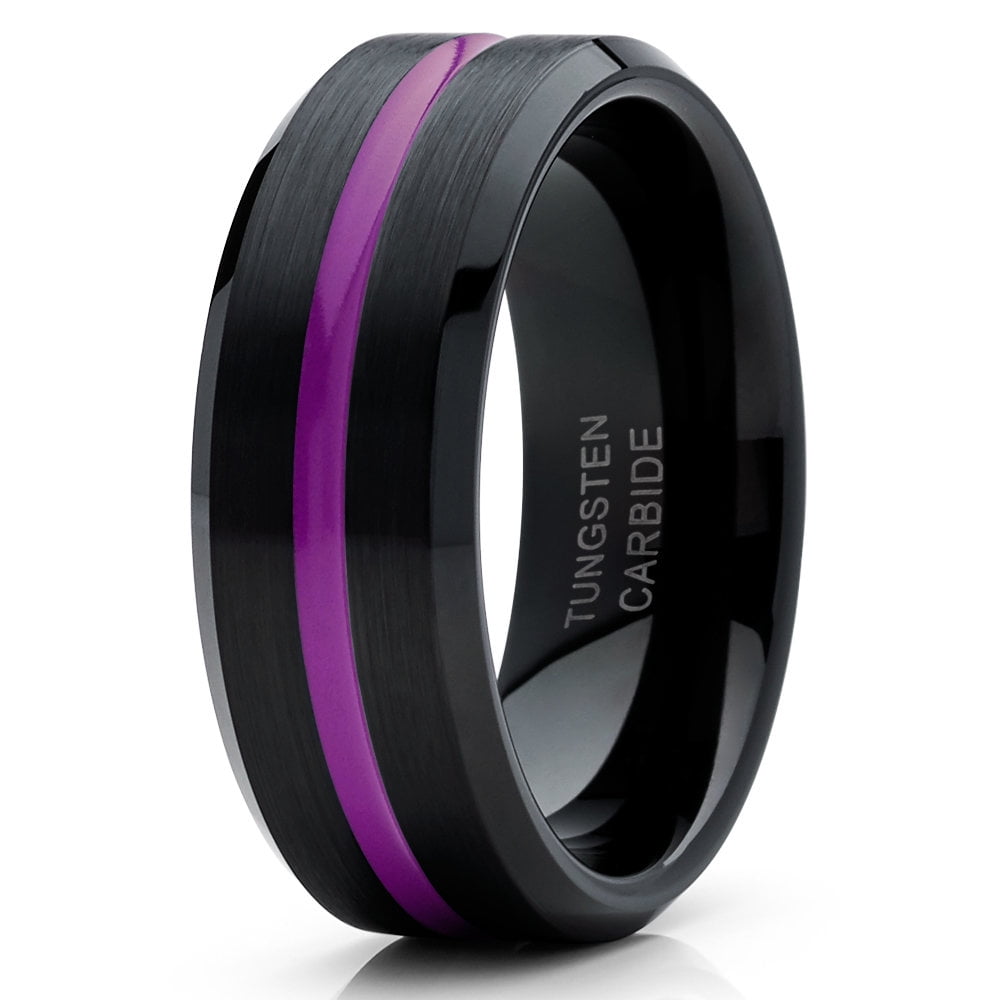 Mens Wedding Band Black, Tungsten Ring Purple 8mm, Wedding Ring, Engag –  Bellyssa Jewelry
