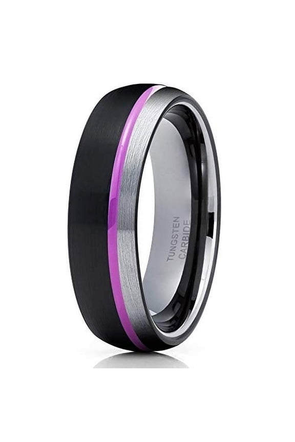 Purple Tungsten Wedding Band 6mm Black Tungsten Ring Gunmetal Tungsten Ring Men and Women Offset Groove Ring Comfort Fit