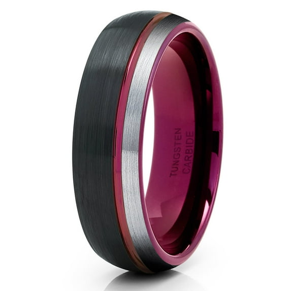 Purple Tungsten Wedding Band Black Tungsten Ring Anniversary Ring Men & Women 6mm Purple Tungsten Ring