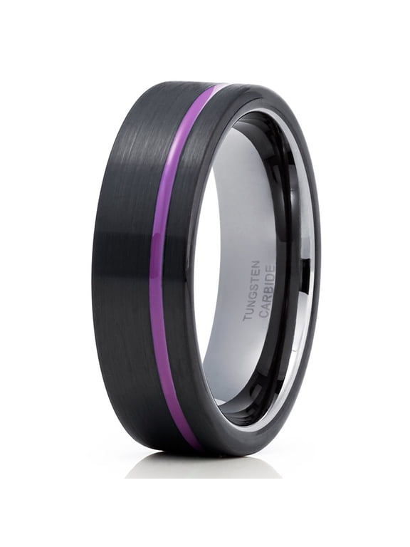 Purple Tungsten Wedding Band Black Tungsten Ring Anniversary Ring Men & Women Comfort Fit Ring Gunmetal Tungsten Ring