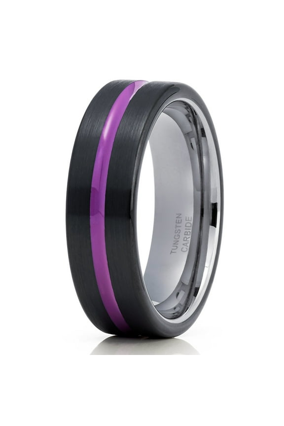 Purple Tungsten Wedding Band Black Tungsten Ring Anniversary Ring Men & Women Gunmetal Ring Tungsten Wedding Band