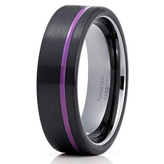 Purple Tungsten Wedding Band Black Tungsten Ring Anniversary Ring Men and Women Comfort Fit Ring Gunmetal Tungsten Ring