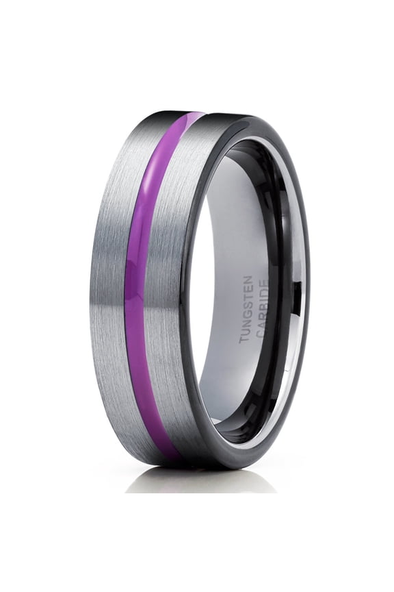 Purple Tungsten Wedding Ring Gray Tungsten Ring Purple Wedding Band Men & Women Anniversary Ring Comfort Fit Ring