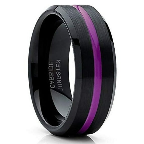 Purple Tungsten Wedding Ring,Purple Wedding Ring,Tungsten Carbide Ring,Engagement Ring,8mm Black Tungsten Ring