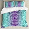 thumbnail image 1 of Purple and Turquoise Duvet Cover Set, Hippie Ombre Mandala Inner Peace and with Ornamental Art, Decorative 3 Piece Bedding Set with 2 Pillow Shams, Queen Size, Purple Aqua, by Ambesonne, 1 of 3