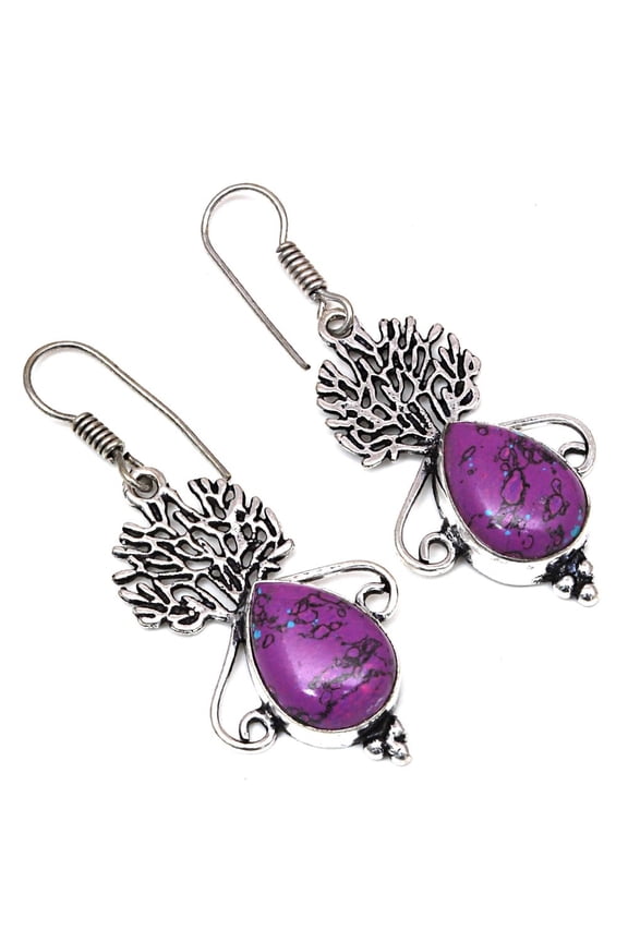 Purple Turquoise Gemstone Gift For Her Silver Jewelry Earrings 1.5''