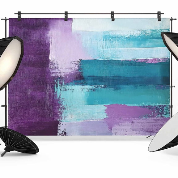 Purple Turquoise Oil Painting Backdrop for Photoshoot,Photography Photo Studio Background Wall Backdrop,Abstract Modern Geometric Back Drop Banner Panel for Portraits Wedding Live Streaming 7x5Ft