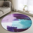 thumbnail image 1 of Purple Turquoise Round Area Rug 3.3 FT, Non Slip Small Entryway Kitchen Mat, Geometric Modern Abstract Oil Painting Washable Soft Circular Rug Non-Shedding Door Mat for Bathroom Playroom Kids Room, 1 of 9
