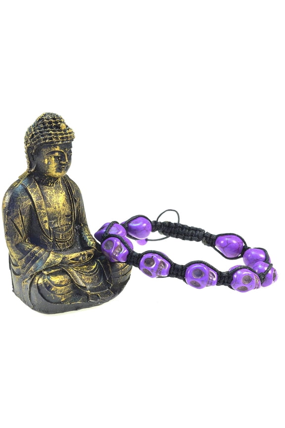 Purple Turquoise Skull Macrame Style Adjustable Bracelet - Good for Healing and Protection- 91074