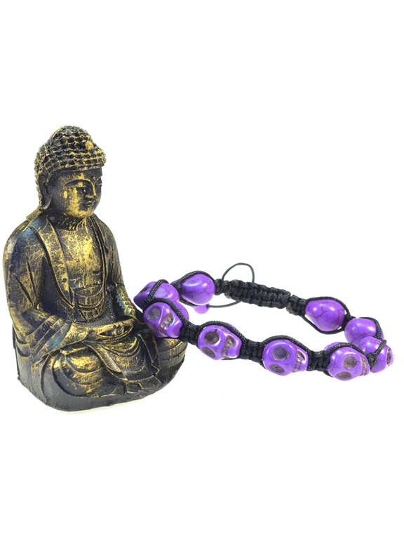 Purple Turquoise Skull Macrame Style Adjustable Bracelet - Good for Healing and Protection- 91074