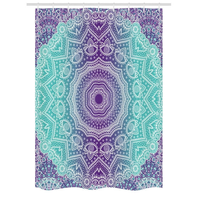 Purple and Turquoise Stall Shower Curtain, Hippie Ombre Mandala Inner Peace and Meditation with Ornamental Art, Fabric Bathroom Set with Hooks, 54W X 78L Inches, Purple Aqua, by Ambesonne