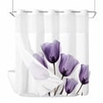 thumbnail image 1 of Purple Turquoise Tulip No Hook Shower Curtain Waterproof, Bathroom Curtains with Snap in Liners and See Through Top Window, Botanical Floral Petal Plants Hotel Style Bathtub Curtains Shower 66"Wx72"L, 1 of 8