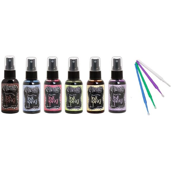 Purple Turtle Products Ranger Dylusions Ink Spray Bundle with PTP Blending Sticks Chocolate Covered - Melted Chocolate, Periwinkle Blue, Peony Blush, Vanilla Custard, Laidback Lilac, Mushy Peas 2oz