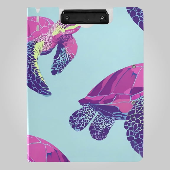 Purple Turtles Swimming Foldable Binder Folder Clipboard with Pen Slot Double Clips A4 Size File Storage