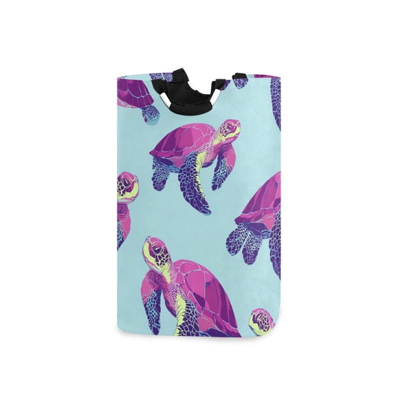 Purple Turtles Swimming Laundry Basket with Handles Foldable Laundry Hamper Freestanding Washing Bin 50L