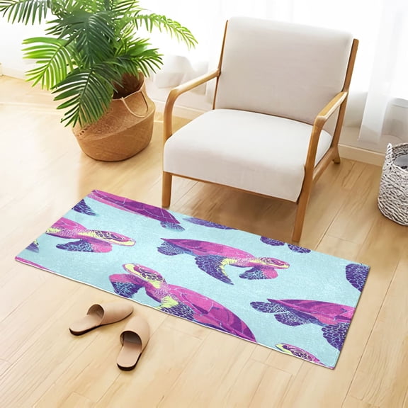 Purple Turtles Swimming Plush Carpet Non Slip Runner Rug Absorbent Bath Mat 39" x 20"