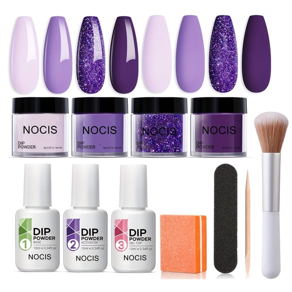 Purple Twilight Bloom Dip Powder Nail Kit with 4 Colors, Including Base, Top Coat, And Activator, Perfect for Salon-Style French Nail Art with Dried Flowers for Spring And Summer