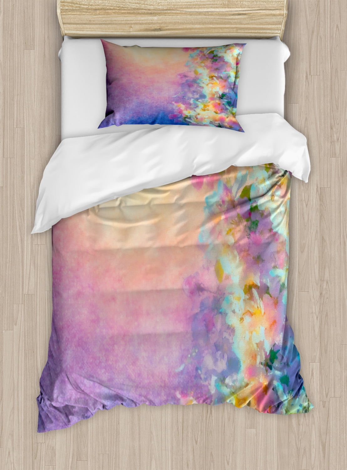 Purple Floral Watercolor Twin Duvet Cover Set with Sham