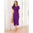 thumbnail image 1 of Purple Twist Front Midi Dress With Short Sleeves And Side Slit, 1 of 5