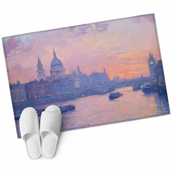 Purple UK Style Bathroom Rug Washable 2x3 Entryway Rug Non Slip Nautical London Landscape Artwork Front Door Mat Low Pile Indoor Doormat Throw Floor Carpet for Kitchen Bedroom Entrance