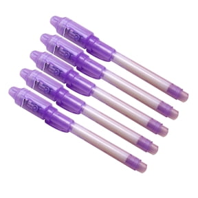 Purple Ultraviolet Lamp Pen, 5 Count, High Intensity UV LED, for Glue Curing, Fluorescent Ink Detection, and Hidden Markers