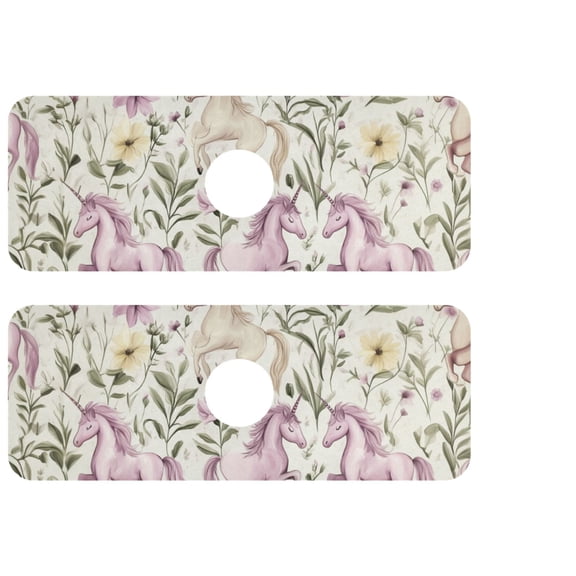 Purple Unicorn Figure Kitchen Sink Splash Guard, Silicone Sink Faucet Mat Dry Out the Kitchen Bathroom