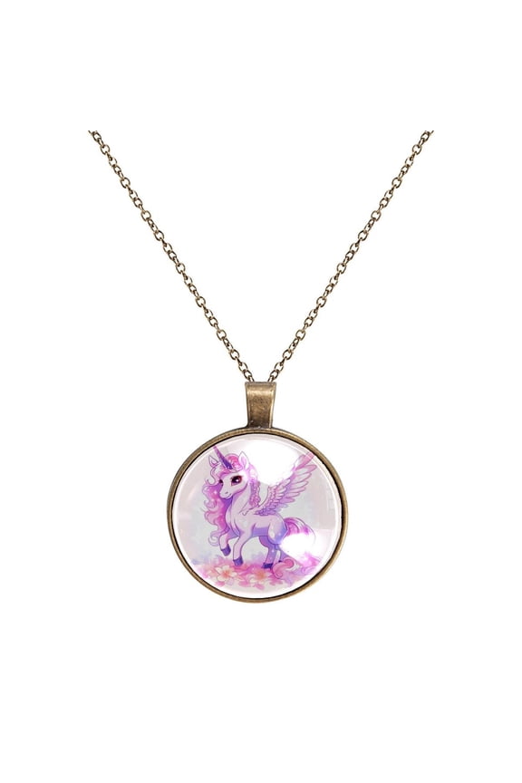 Purple Unicorn Necklace Personalized Custom Photo Round Pendant Adjustable Stainless Steel Necklaces with Gift Box for Men Women Mothers Valentine's Jewelry Gift