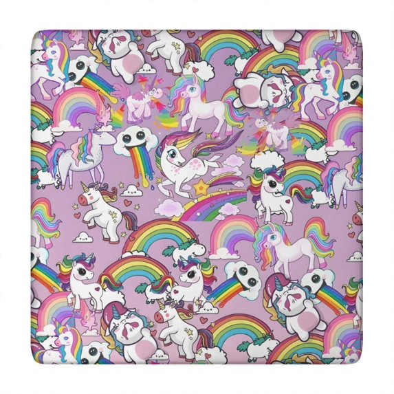 Purple Unicorn Rainbow Party Pattern Square Fitted Tablecloth with Elastic Edge,Square Table Cover,Washable Elastic Table Cover for Home Kitchen Party Decor 34"x34"