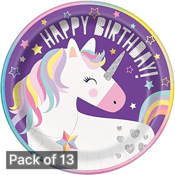 Purple Unicorn Round Dinner Plates , 9-Inches 8-Count (Pack of 13)