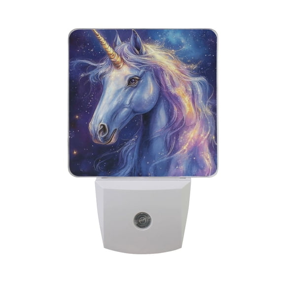Purple Unicorns Watercolor Style LED Night Light with Smart Sensor Plug Into Wall Dusk to Dawn 2 packs